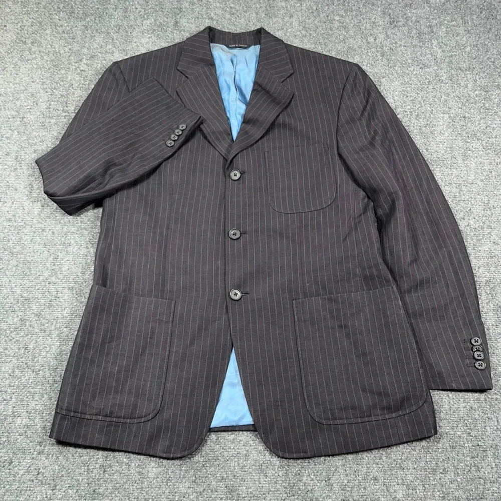 Banana Republic Pinstripe Blazer Jacket Mens 38S Wool Linen Blend Navy Preppy